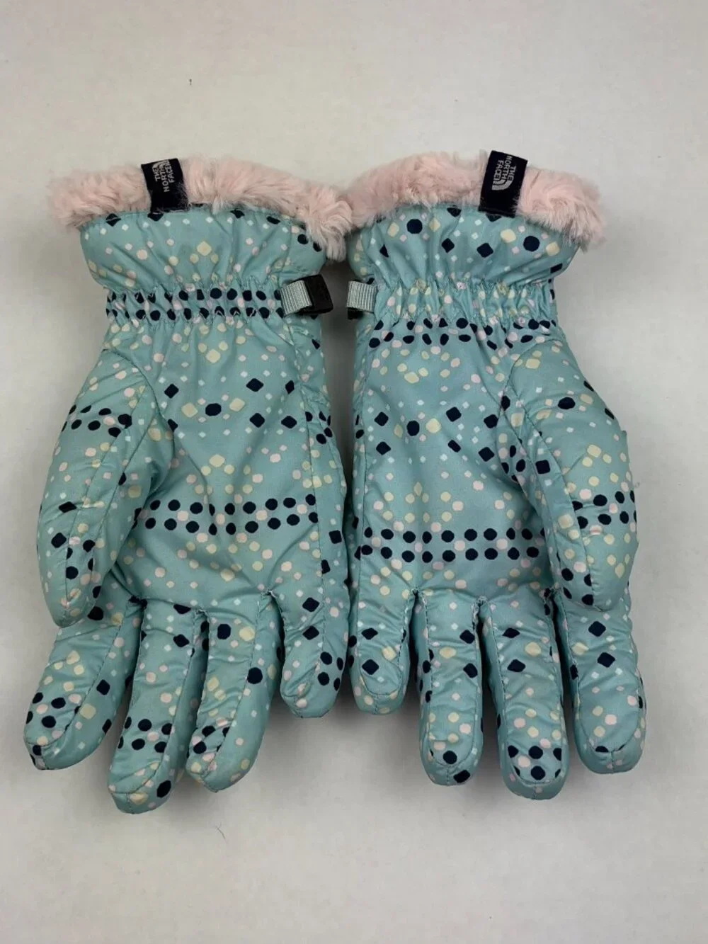 The North Face Kids' Mossbud Swirl Gloves Blue With Polka Dots Size Large